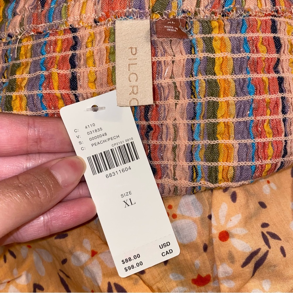 NWT $88 Anthropologie x Pilcro Peach Rainbow Smocked Pullover Top XL - Picture 8 of 12